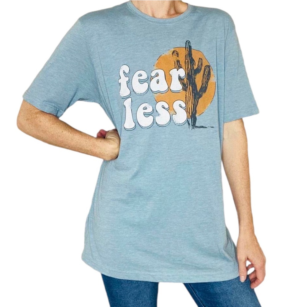 Crowned Free Light Blue Fear Less Desert Cactus Graphic Tee